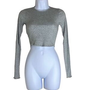 Skin Andreea Ali 0 XS Crop Top Gray Organic Pima Cotton Ribbed Long Sleeve NWT